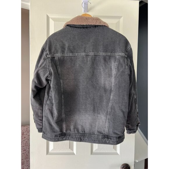 DAZY Sherpa Lined Denim Jacket Small Gray Faux Shearling Trucker Coat Winter - Picture 6 of 7